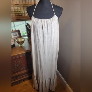GORGEOUS 100% LINEN HALTER STYLE BACKLESS MAXI DRESS MADE IN ITALY NWT